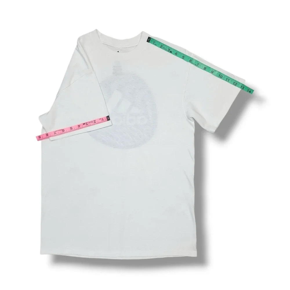 Adidas Plain Front Blue Back Graphic Print White T-Shirt Men's Small‎